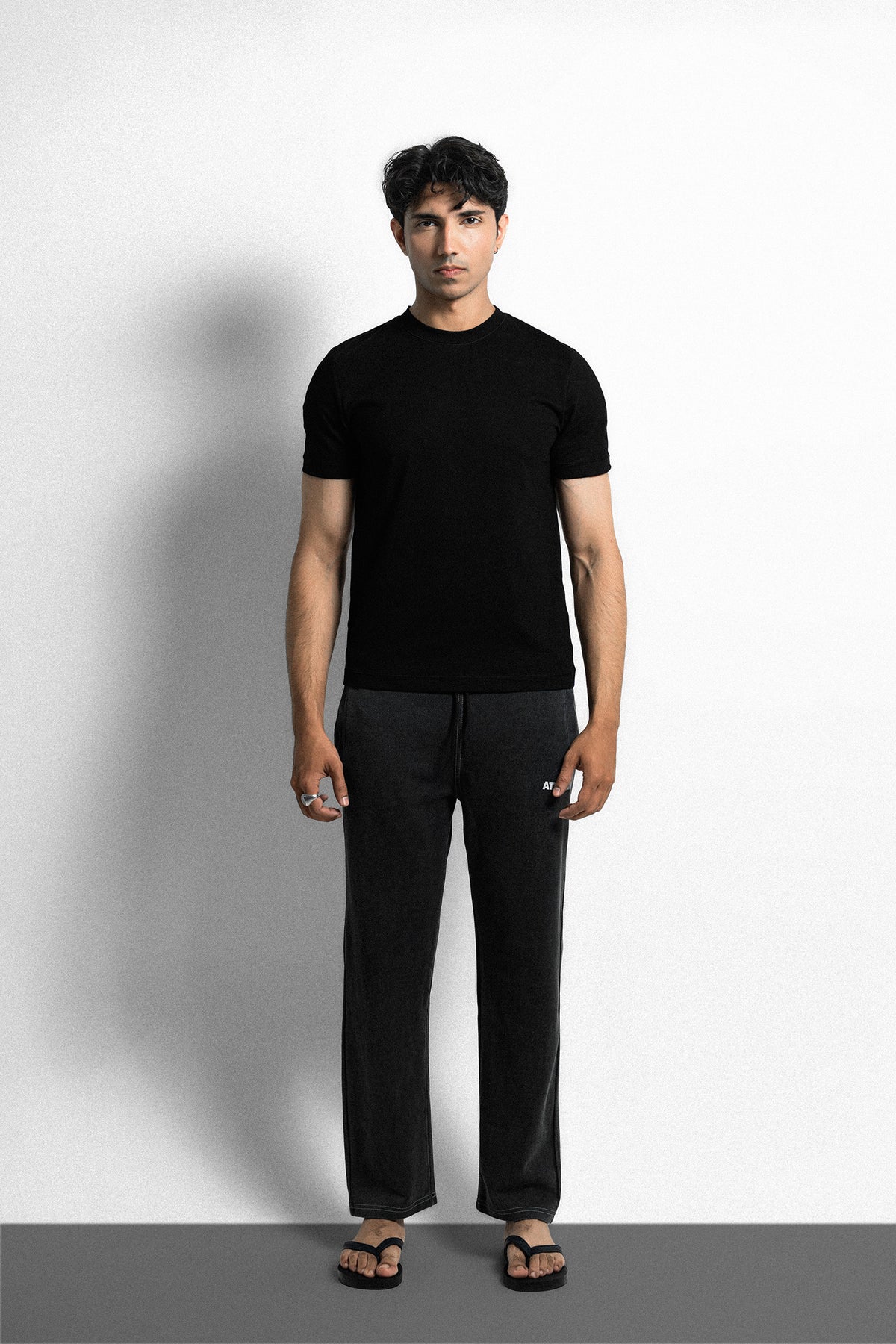 Washed Black Wide-Leg Cotton Trouser