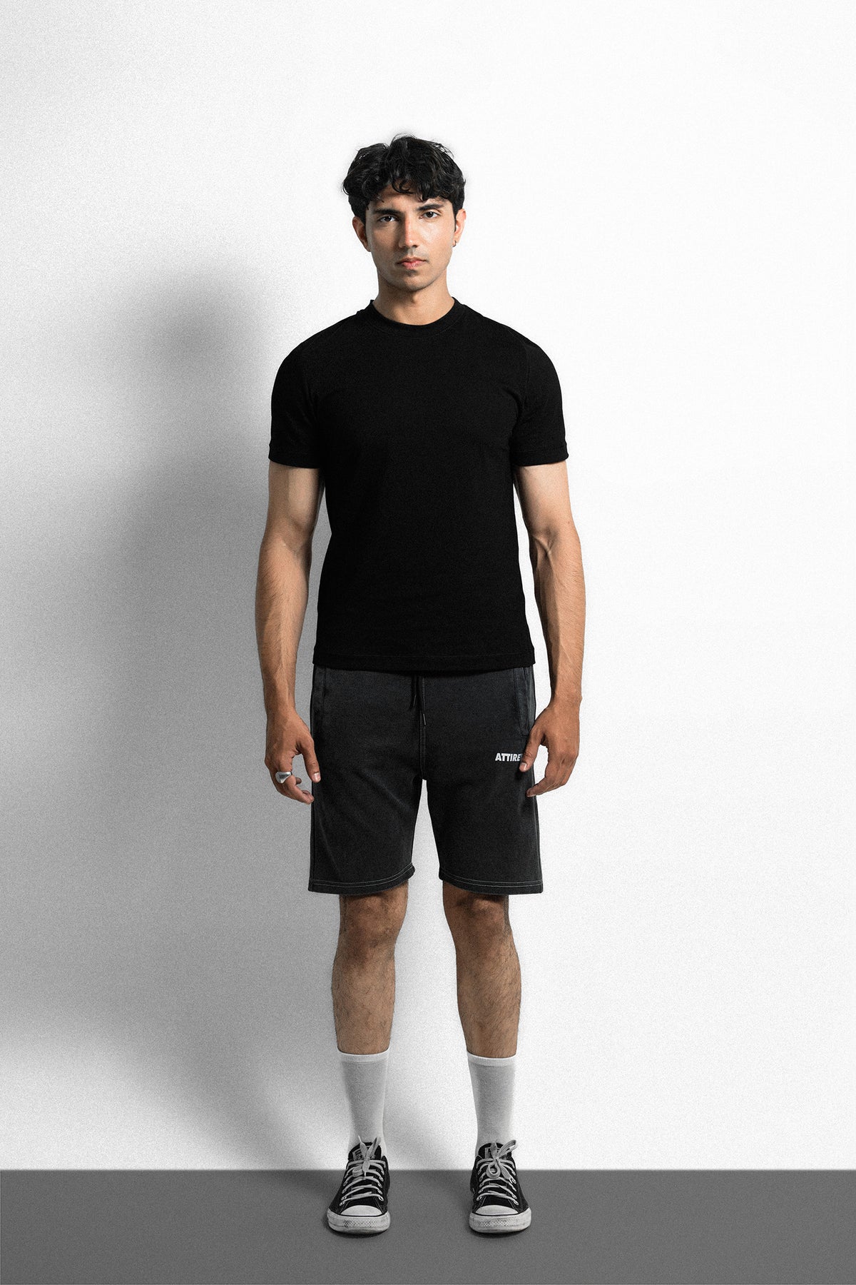 Washed Black Acid Wash Short