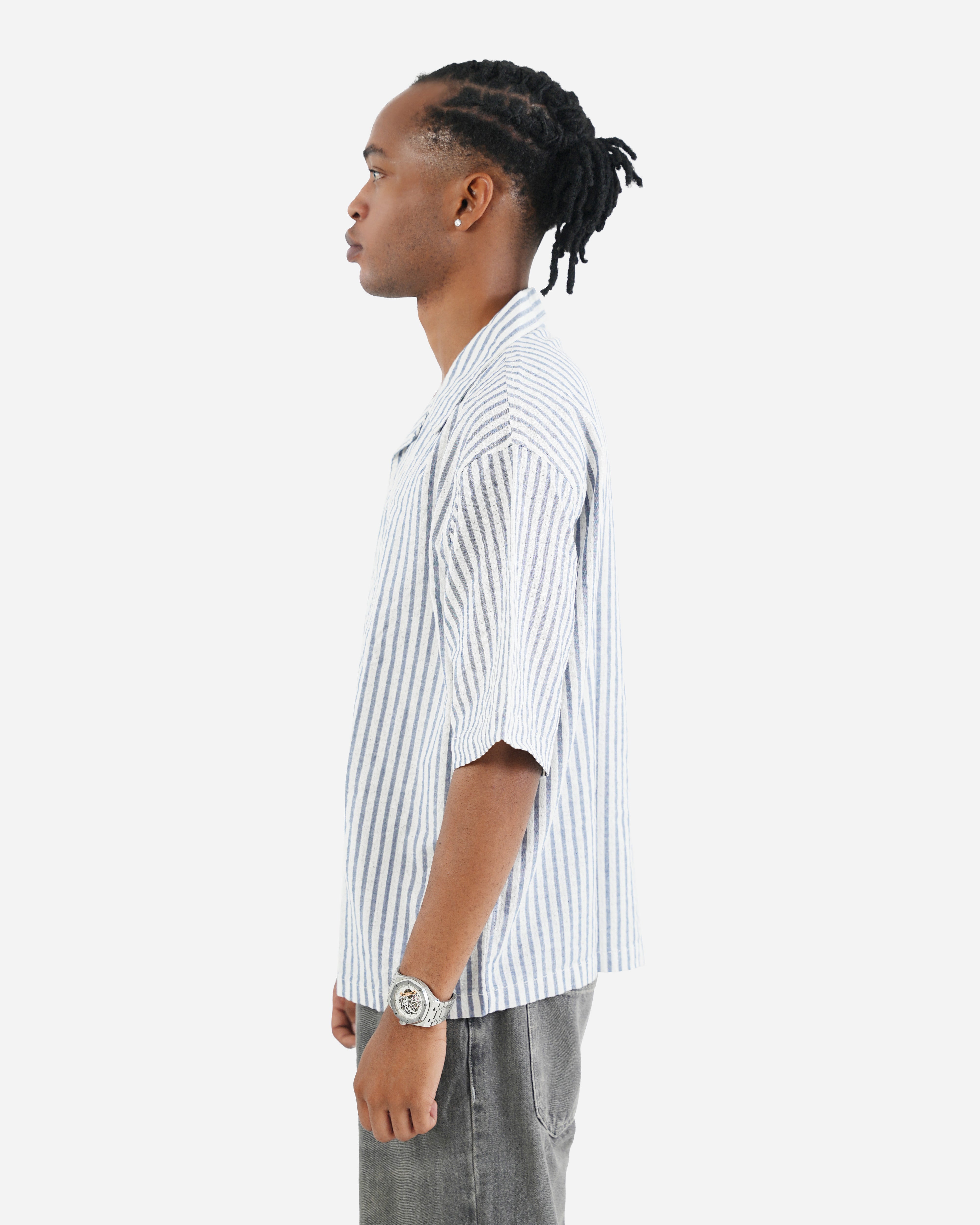 Striped Linen Blend Half Sleeve Oversized Shirt