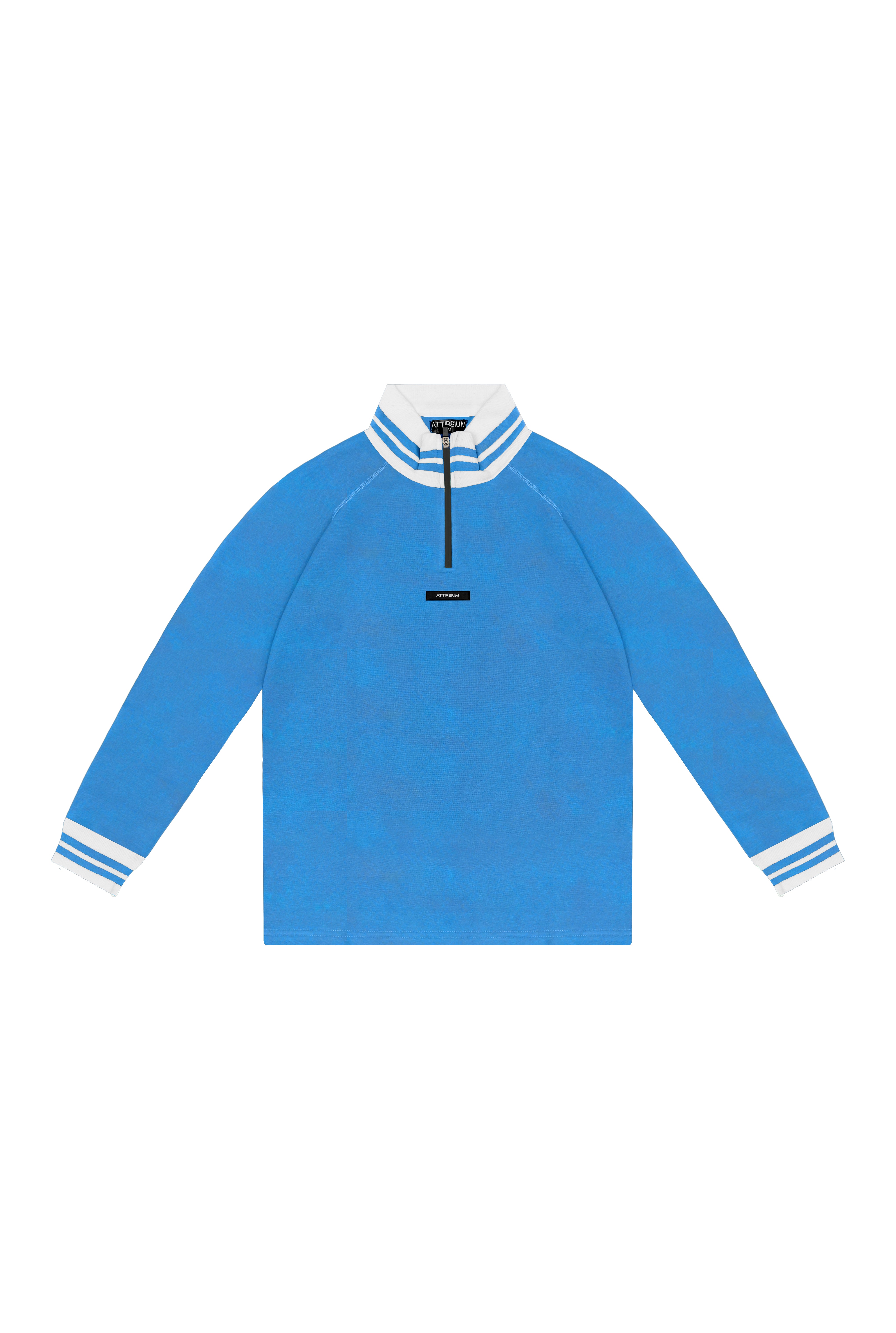 Bold Blue Half-Zip Pullover with Striped Accents