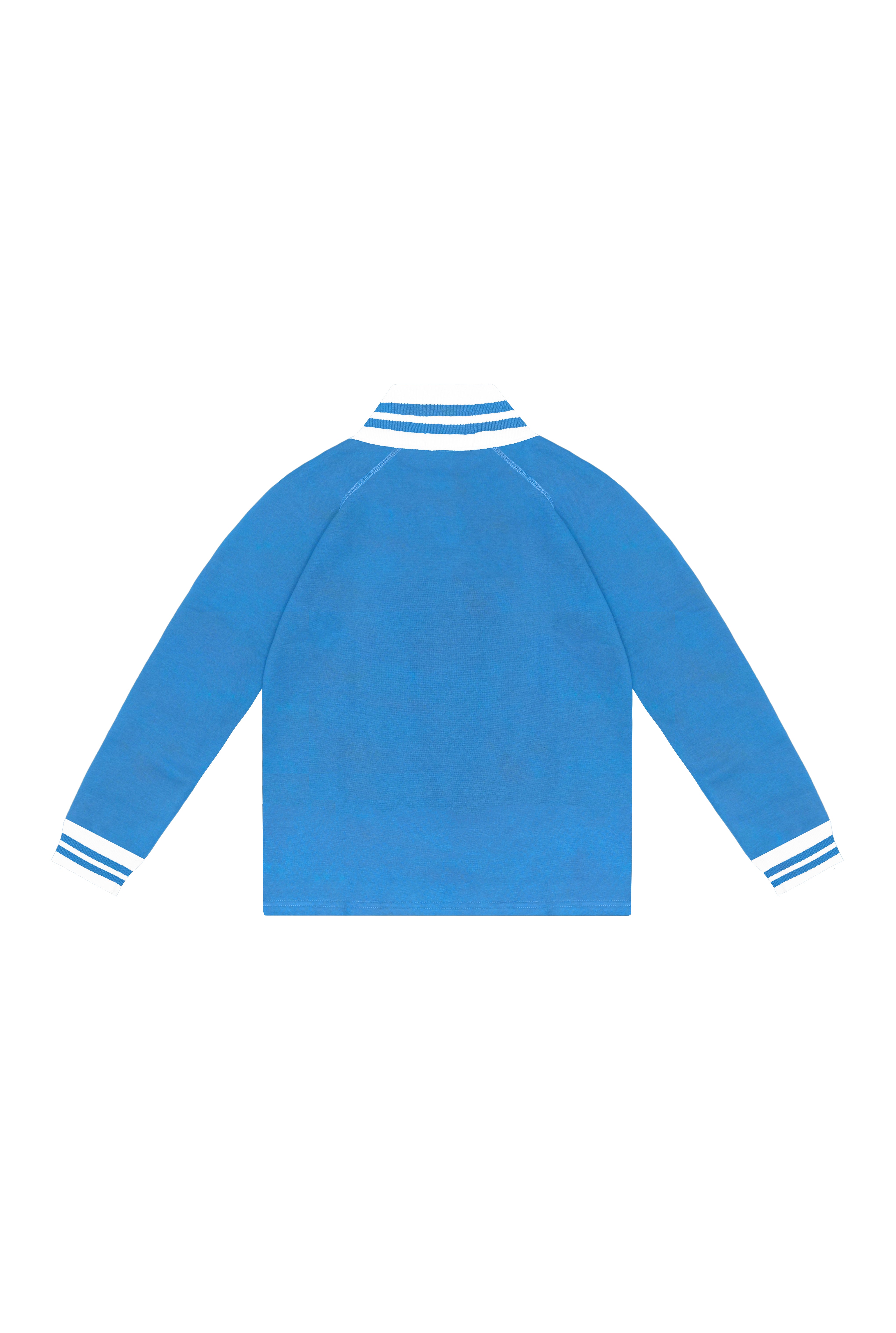 Bold Blue Half-Zip Pullover with Striped Accents