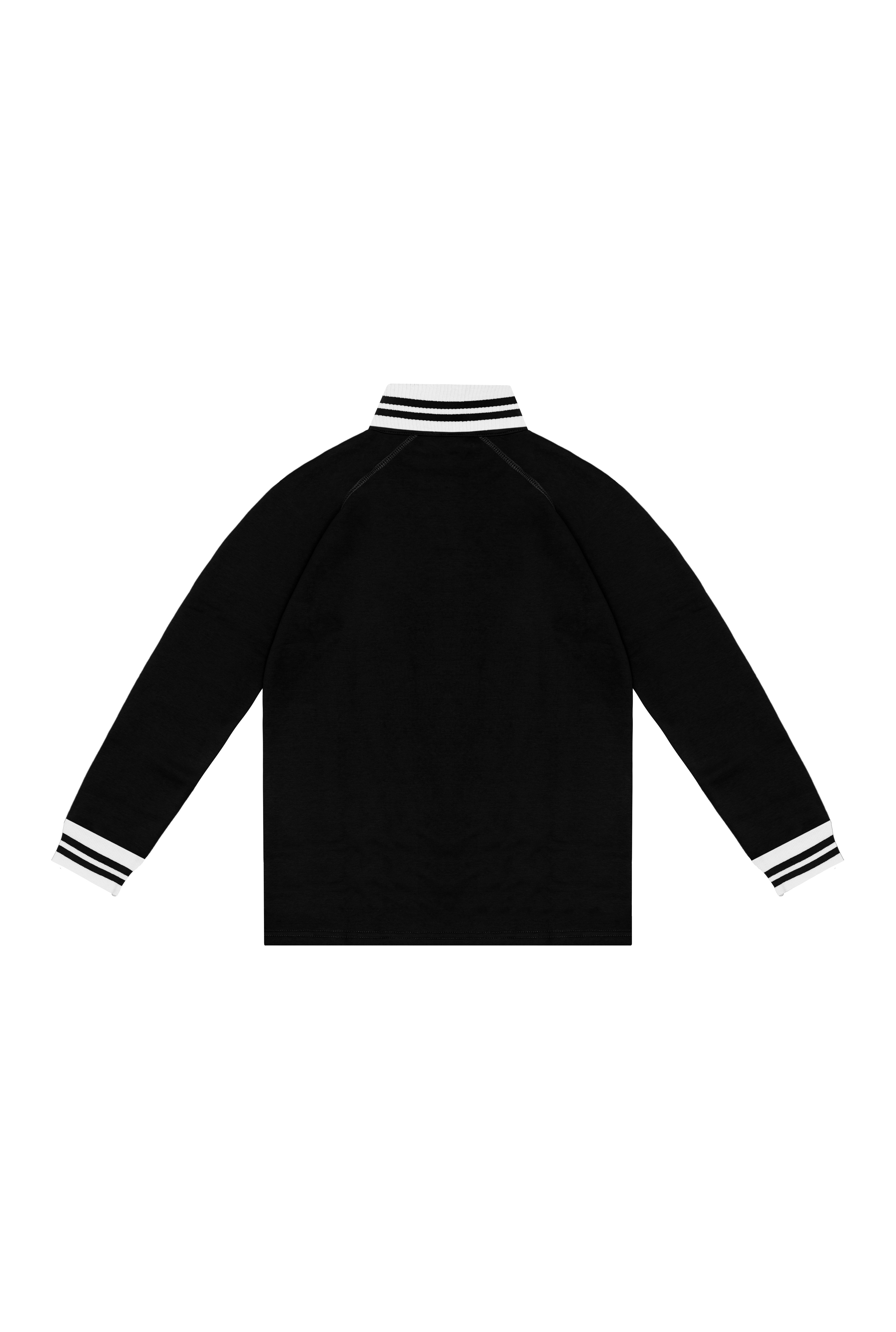 Classic Black Half-Zip Pullover with Striped Collar and Cuffs