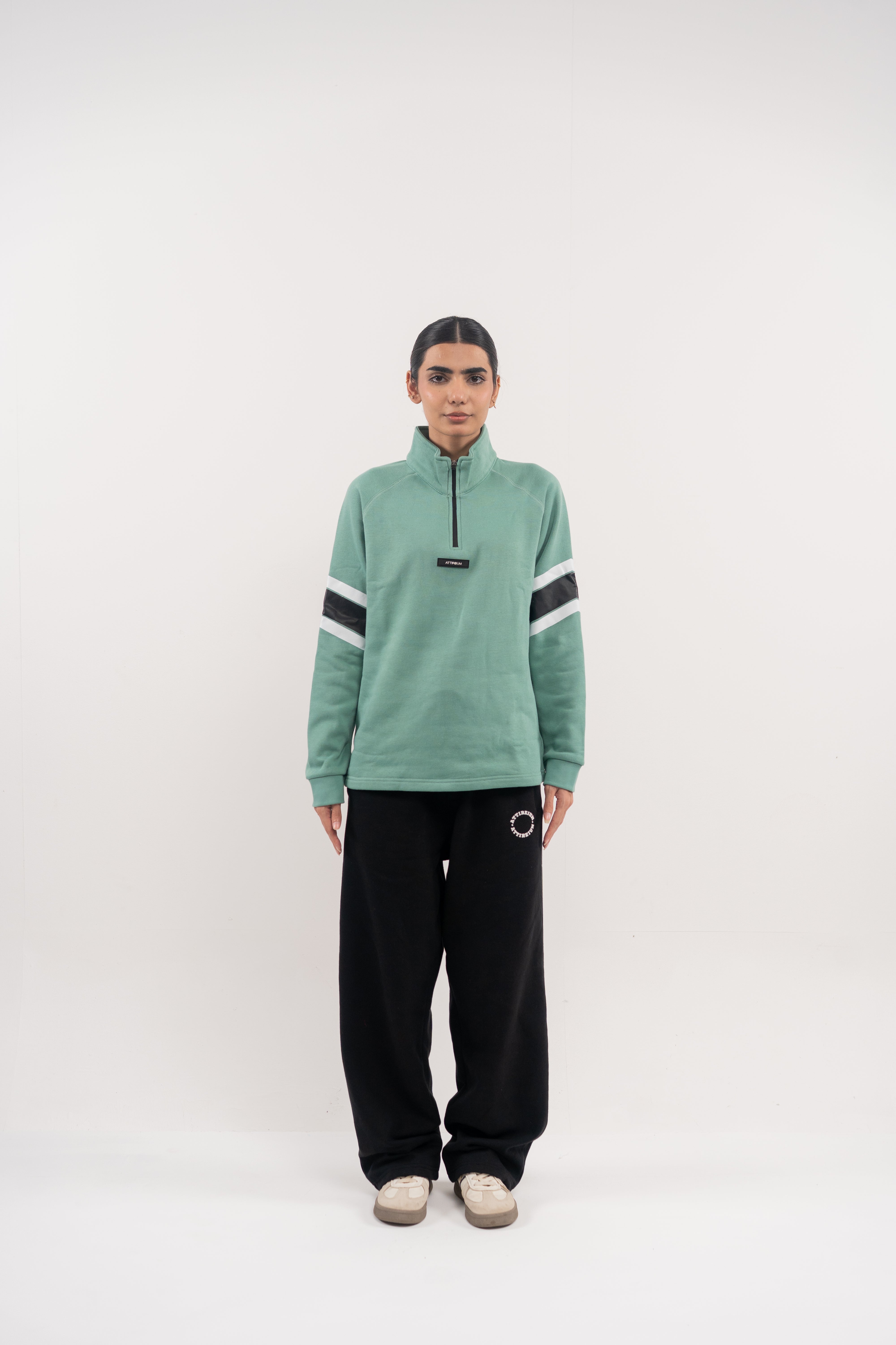 Beryl Green Half-Zip with Sporty Sleeve Accents