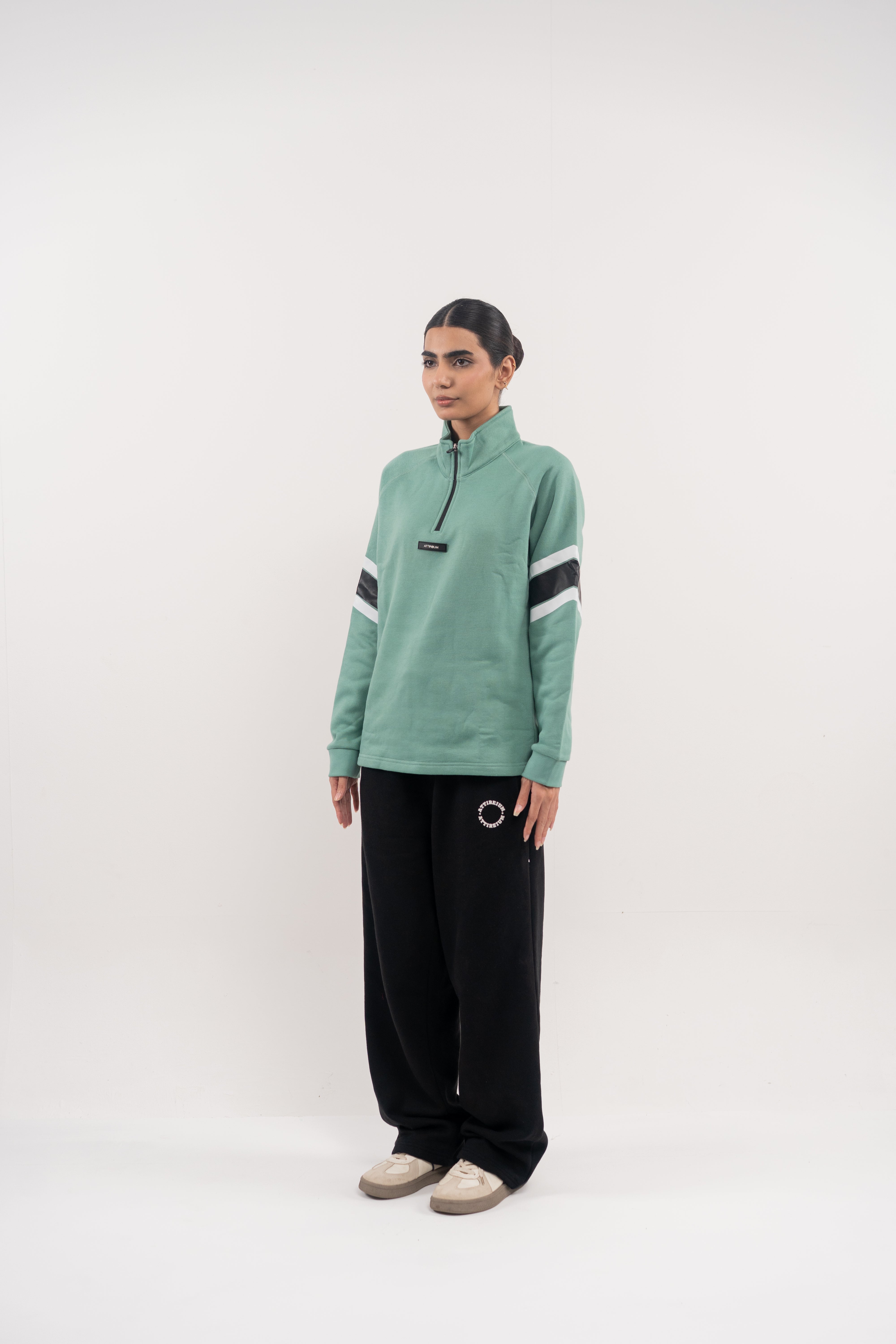 Beryl Green Half-Zip with Sporty Sleeve Accents