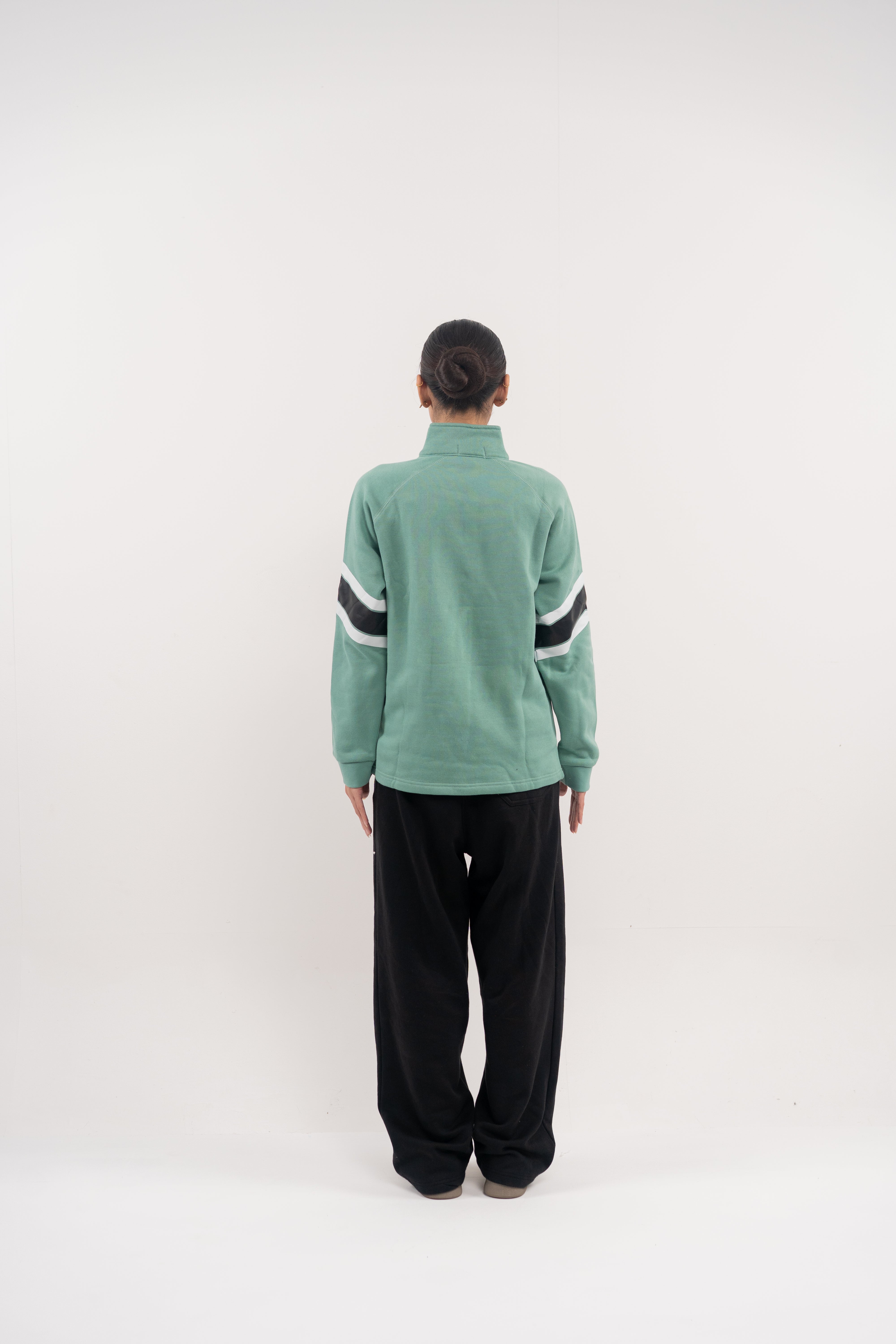 Beryl Green Half-Zip with Sporty Sleeve Accents