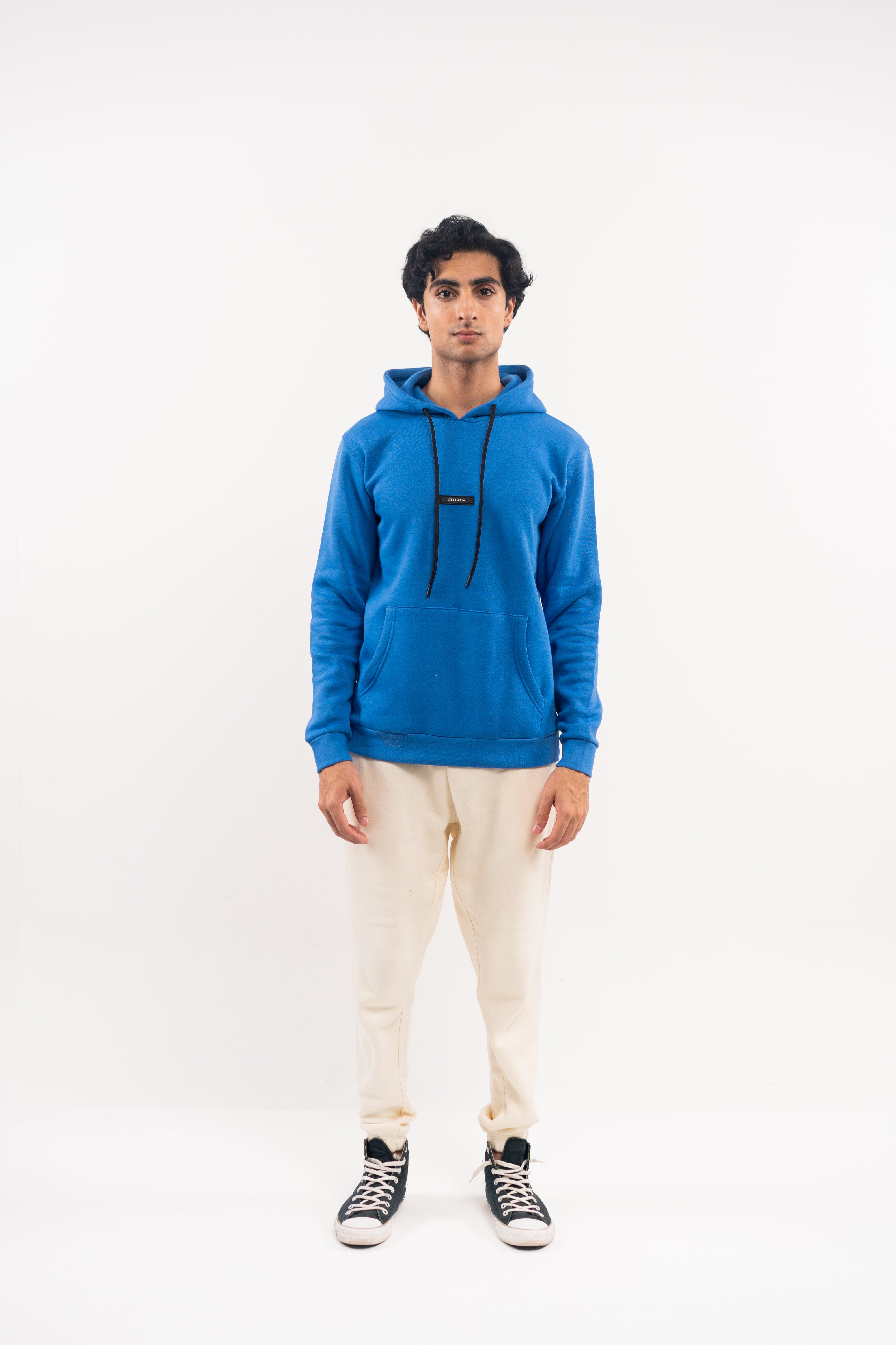 Blue Fleece Hoodie – Rectangle Strip Logo Edition
