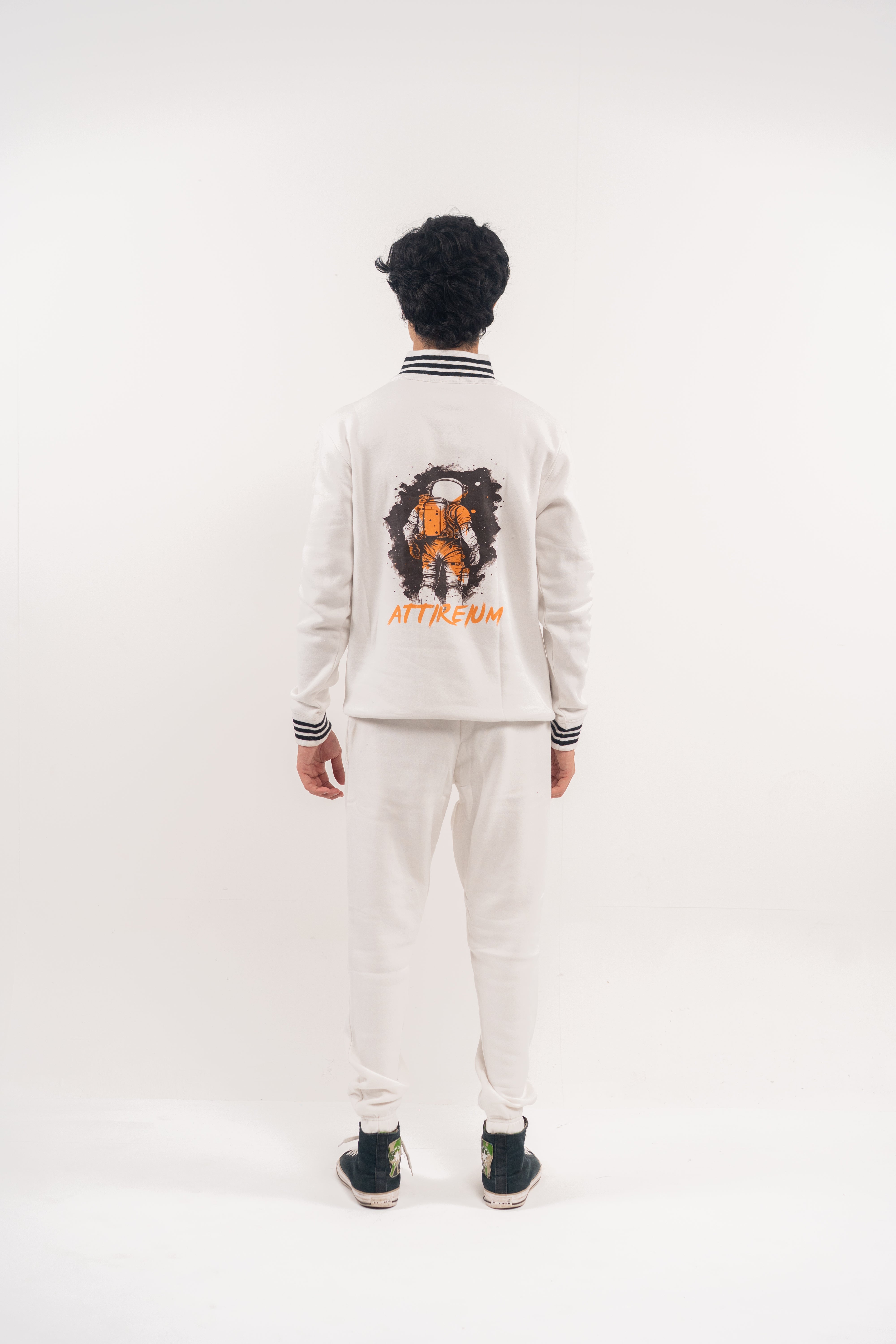 White Half-Zip Pullover with Astronaut Back Design