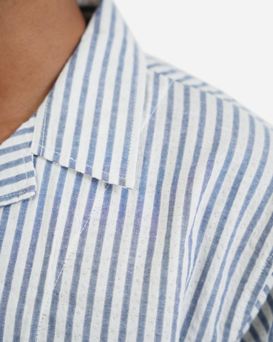 Striped Linen Blend Half Sleeve Oversized Shirt - Attireium