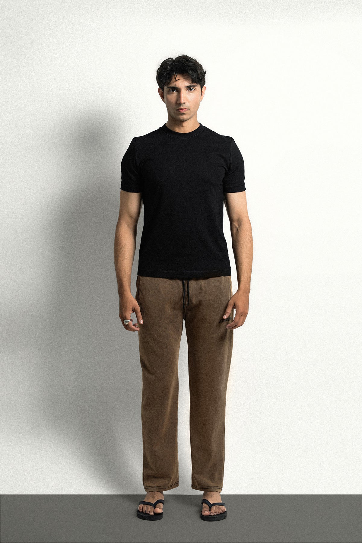 Washed Brown Wide-Leg Cotton Trouser