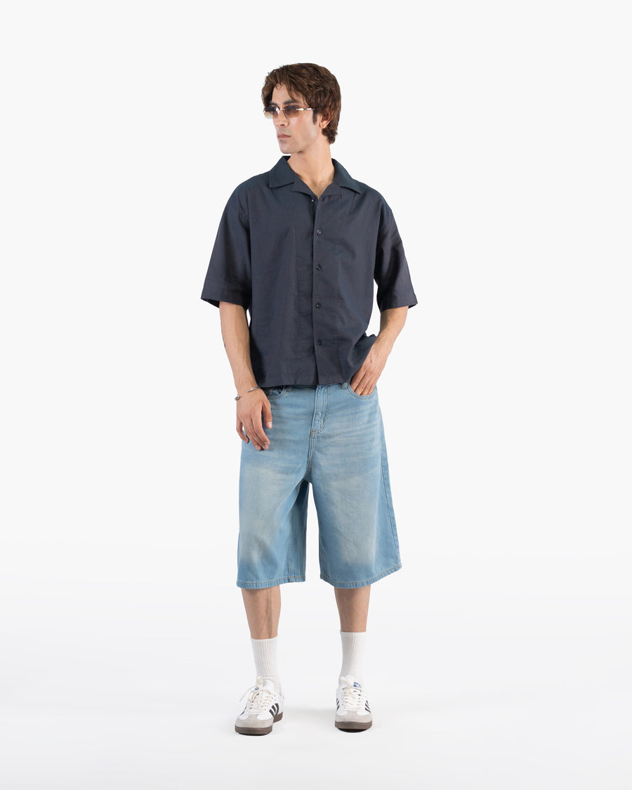Navy Black Two-Tone Half Sleeve Oversized Shirt