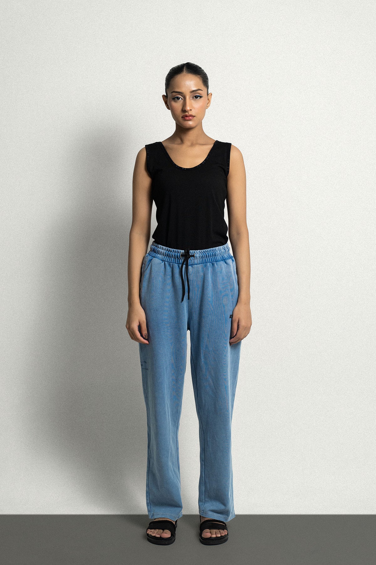 Washed Blue Wide-Leg Cotton Trouser