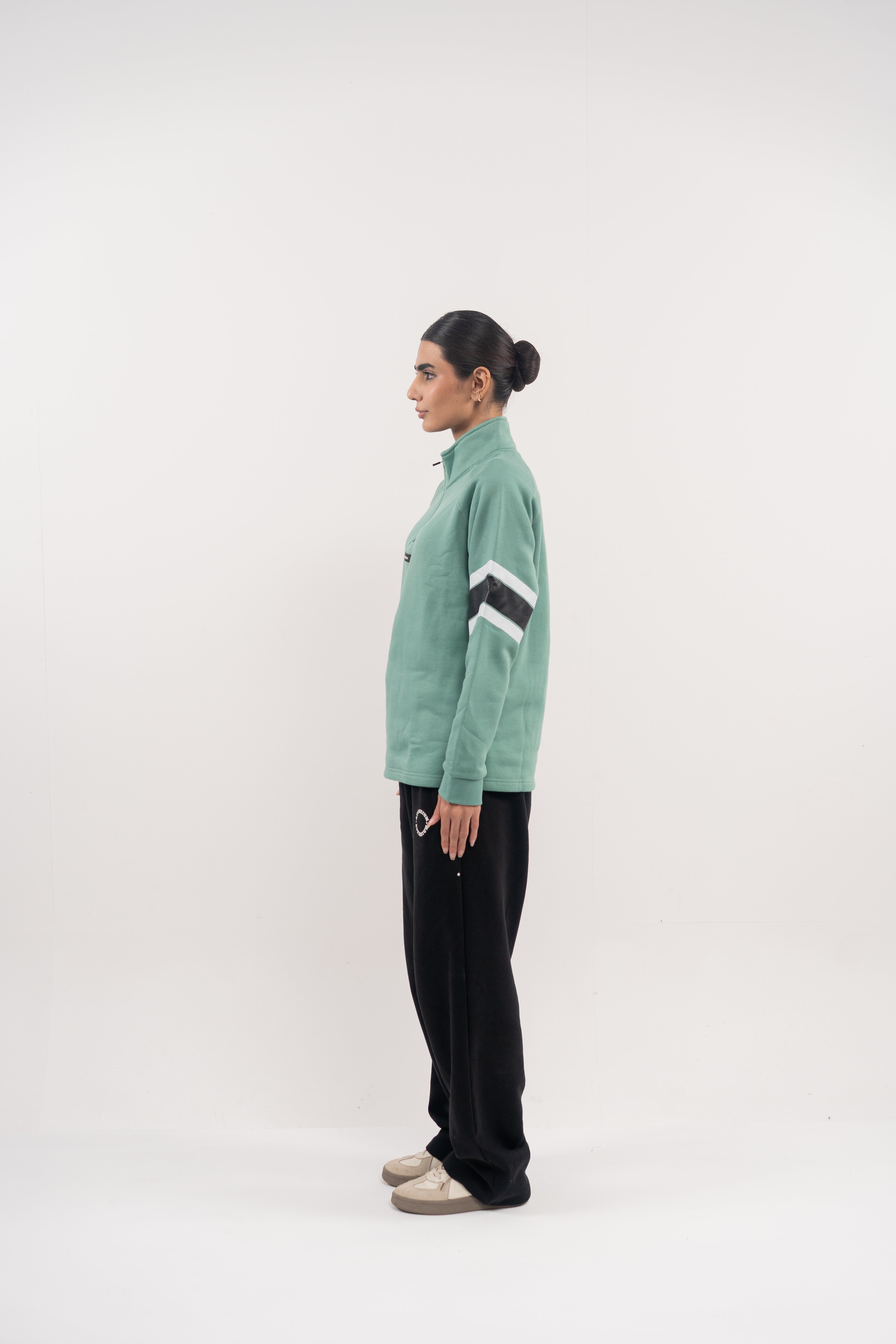Beryl Green Half-Zip with Sporty Sleeve Accents