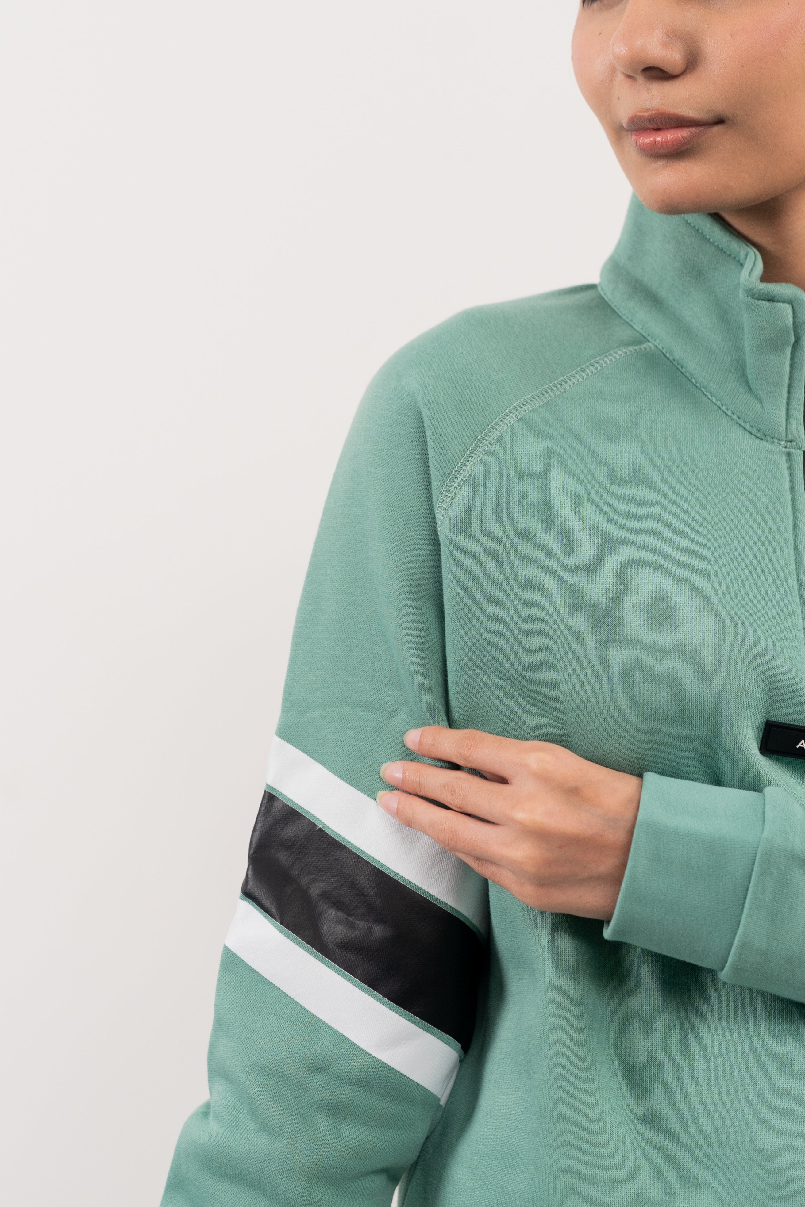 Beryl Green Half-Zip with Sporty Sleeve Accents