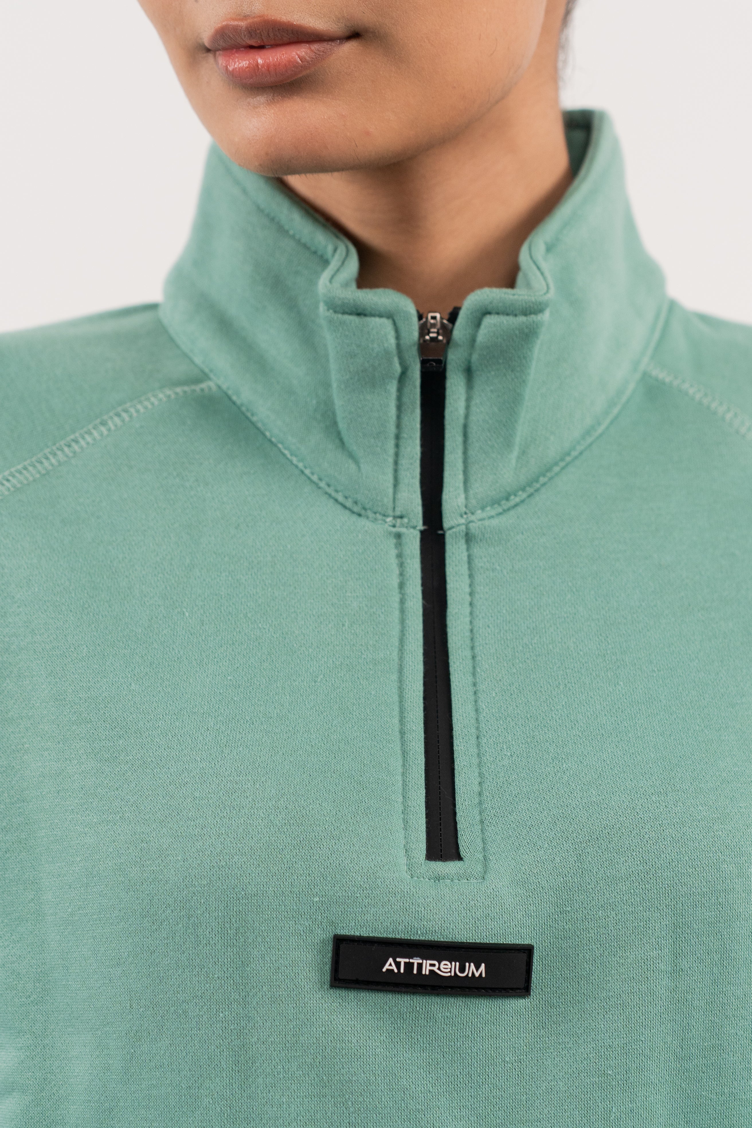 Beryl Green Half-Zip with Sporty Sleeve Accents