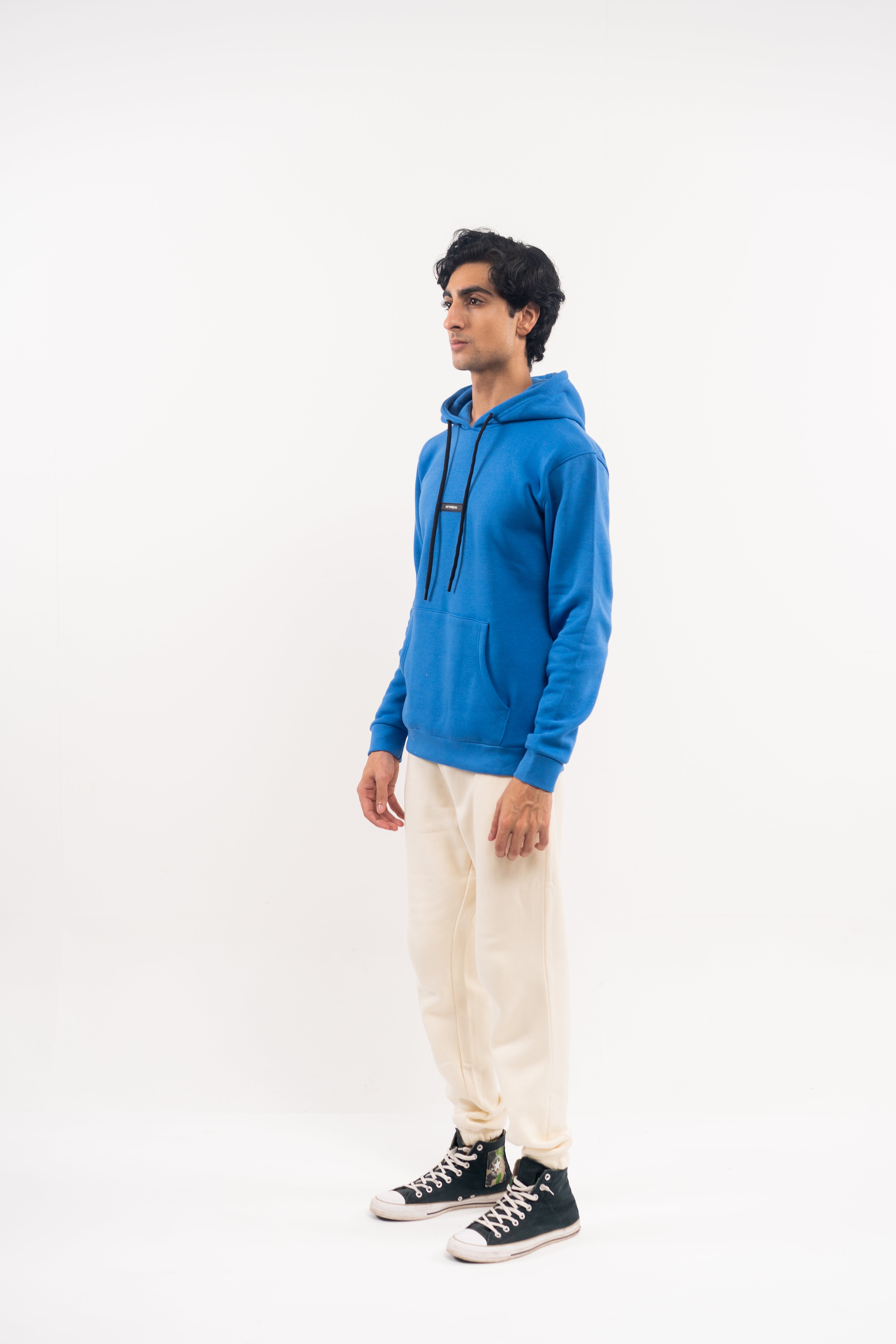 Blue Fleece Hoodie – Rectangle Strip Logo Edition