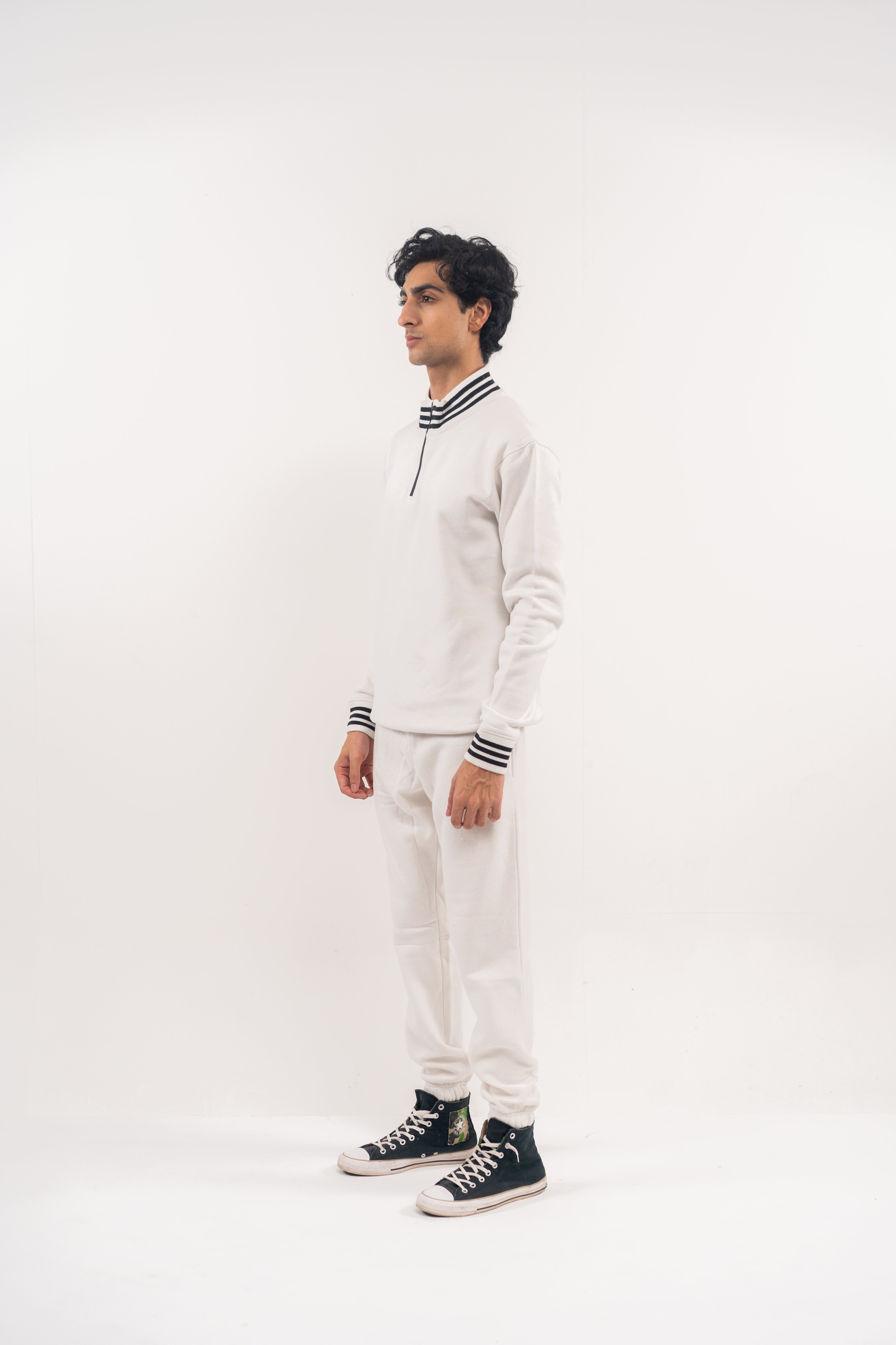 White Half-Zip Pullover with Astronaut Back Design