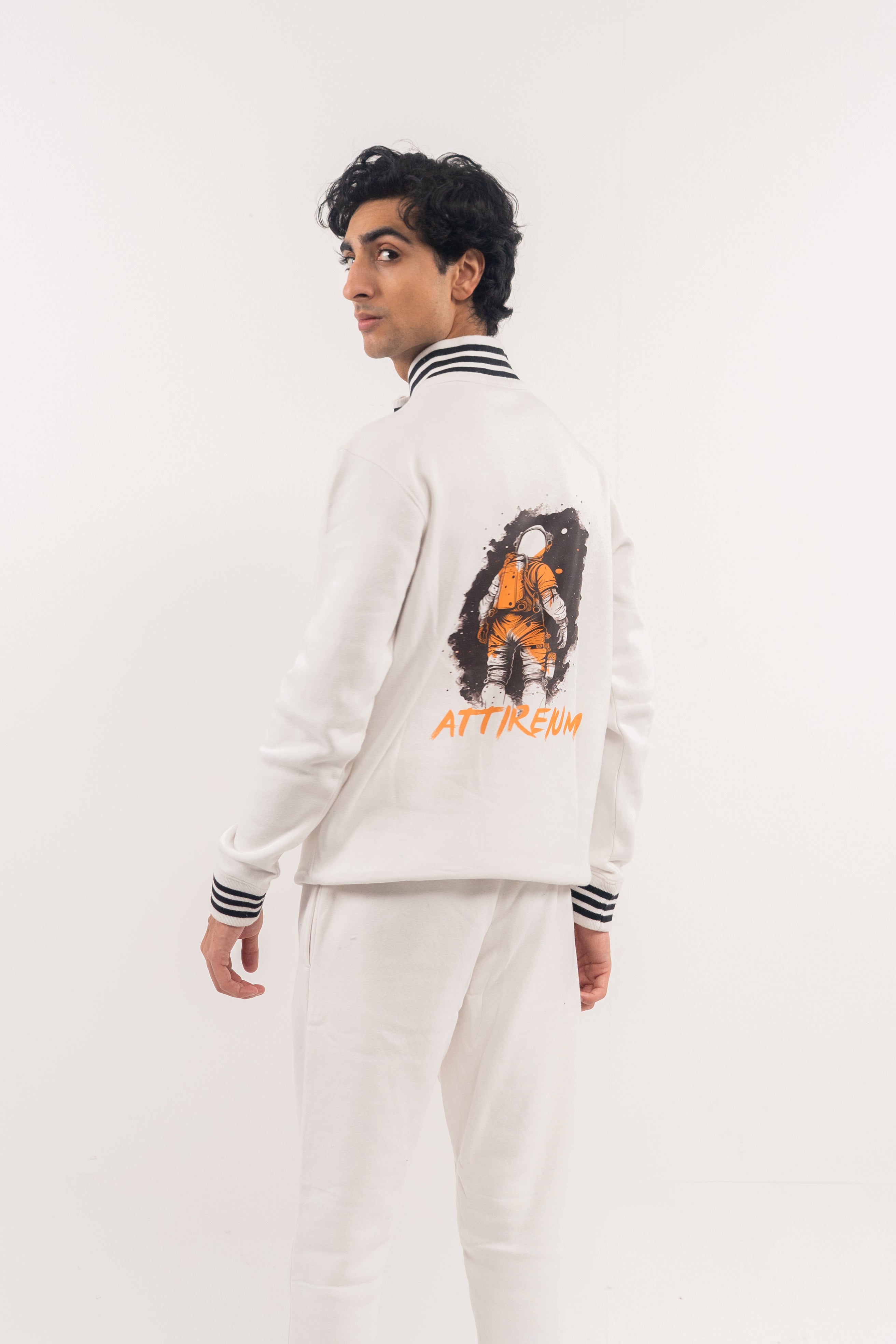 White Half-Zip Pullover with Astronaut Back Design