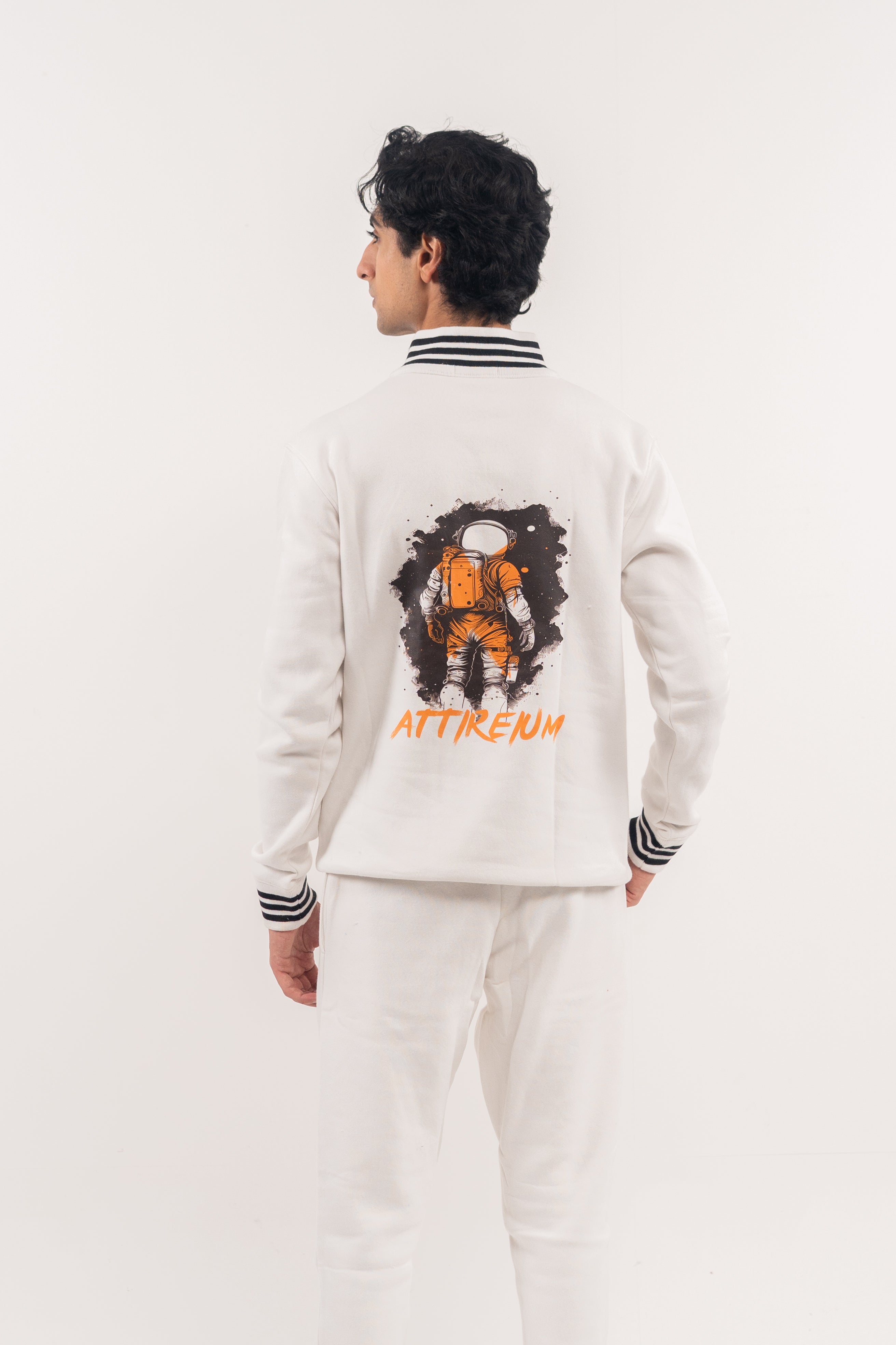 White Half-Zip Pullover with Astronaut Back Design