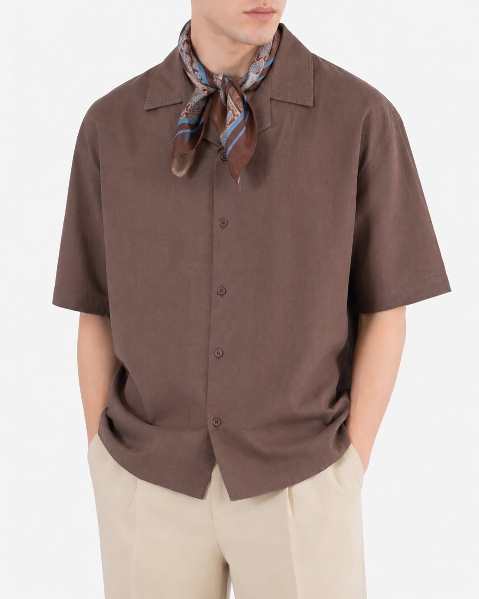 Earth Brown Half Sleeve Oversized Shirt - Attireium