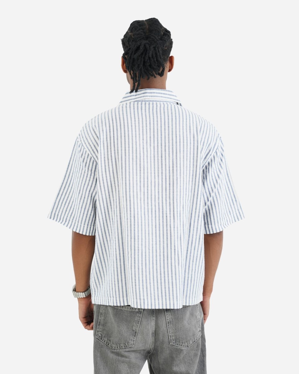 Striped Linen Blend Half Sleeve Oversized Shirt - Attireium