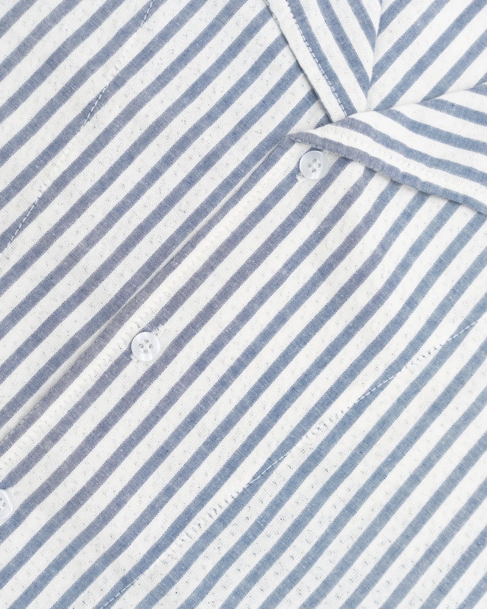 Striped Linen Blend Half Sleeve Oversized Shirt - Attireium
