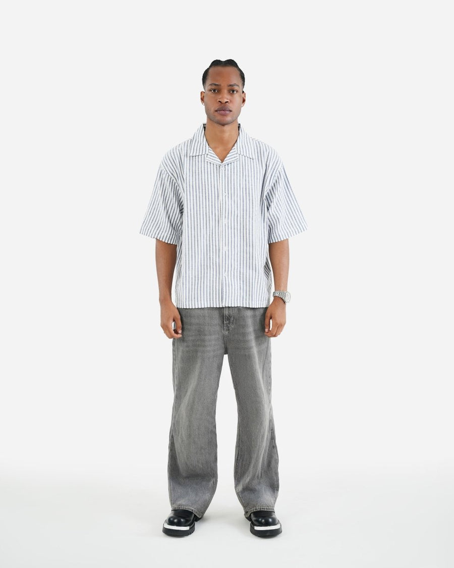 Striped Linen Blend  Half Sleeve Oversized Shirt