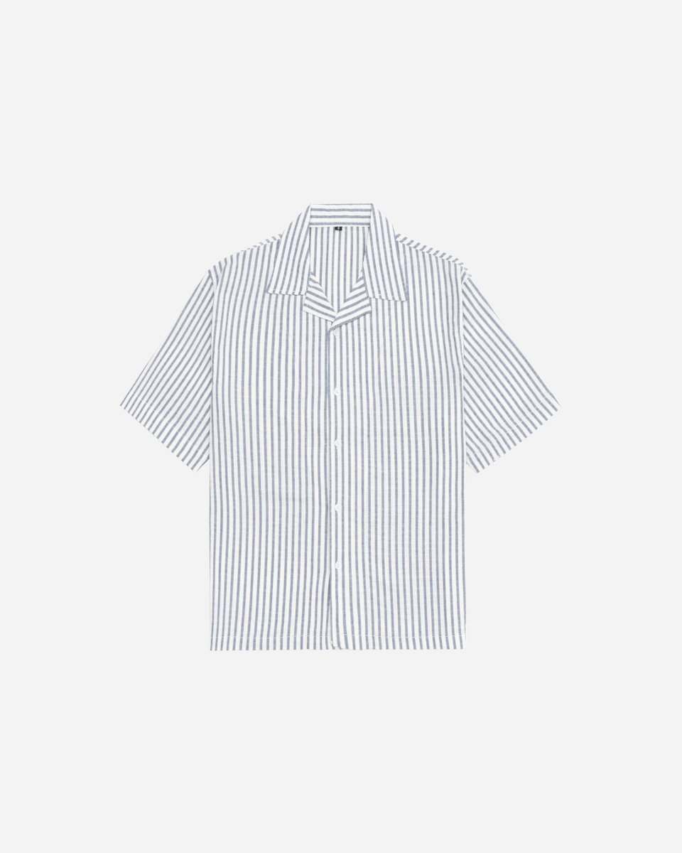 Striped Linen Blend Half Sleeve Oversized Shirt - Attireium